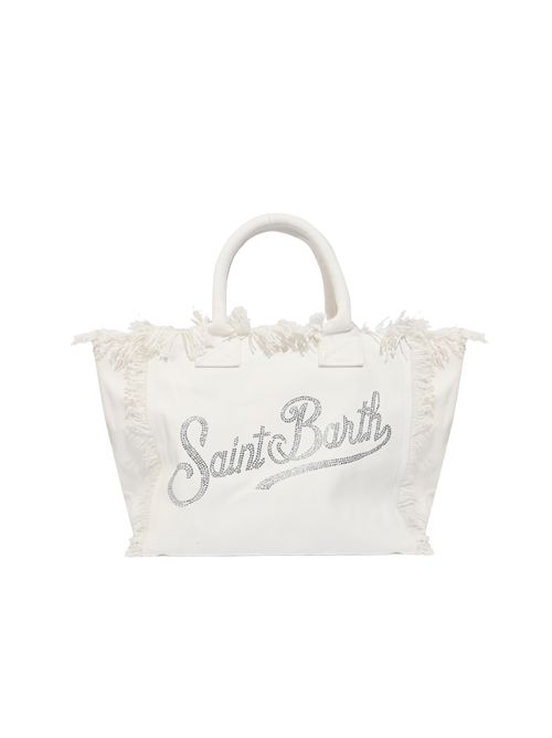 Borsa Vanity regular in canvas bianca con logo in strass Mc2 Saint Barth | VANI00102571L